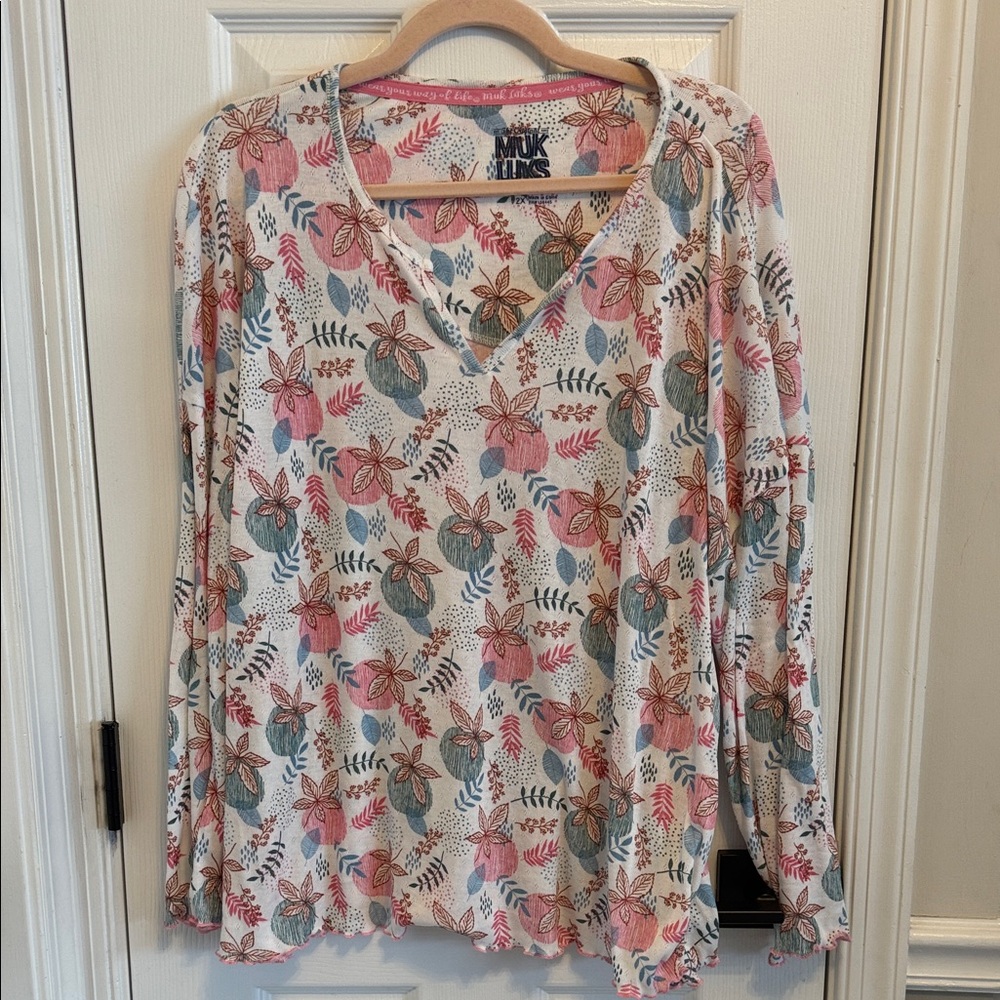 Muk Luks Women’s Long Sleeve Floral Pajama Top Sz 2X